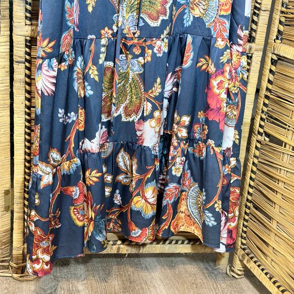 Julia Jordan Navy Floral Midi Dress Satin Finish Tie Waist plus Size 16 modest - Picture 8 of 9